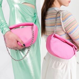 BY FAR | Pastel Pink Leather Baby Cush Bag with Silver Chain